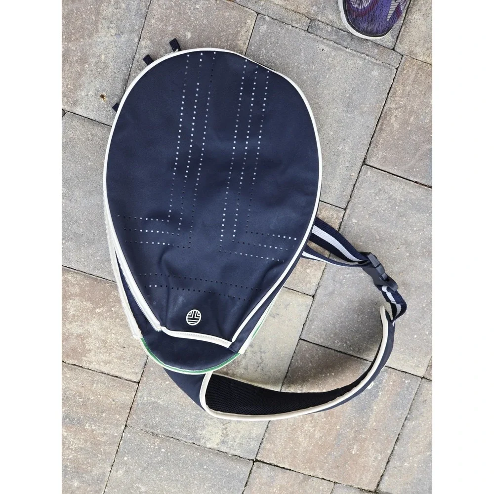 Tory Burch Sport Tennis Racquet Tote Meesenger Bag Blue White Adj Strap Compart